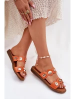 Klapki Damskie Ze Złotymi Przypinkami Pomarańczowe Jenoriela Klapki Damskie Ze Złotymi Przypinkami Pomarańczowe Jenoriela