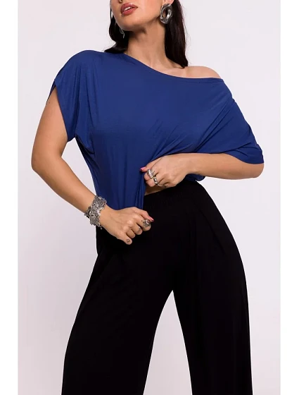 model 19670623 Kalhoty z viskózy s elastickým pasem černé - BeWear model 19670623 Kalhoty z viskózy s elastickým pasem černé - BeWear