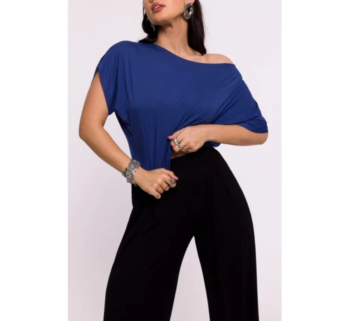 B289 Viskózové nohavice s elastickým pásom - čierne