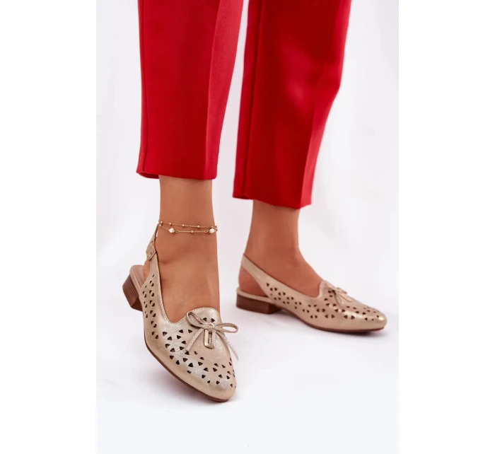 Dámske perforované baleríny s otvoreným podpätkom Navinnia - zlaté