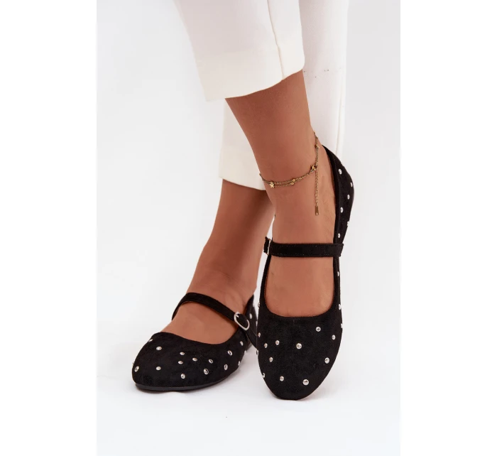 Dámské zdobené baleríny s páskem model 21836942 – černé - Kesi
