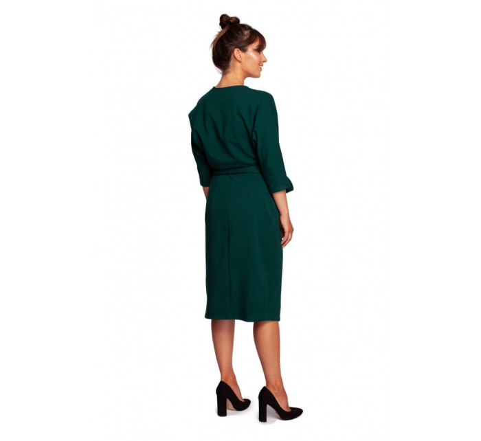 Zavinovací šaty s páskem na zavazování B241 - tmavě zelené - BeWear