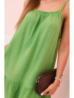 Dámské mušelínové šaty s ramínky a volánem oliva