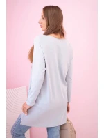 Dámská halenka s kapsami a ozdobným potiskem šedý Dámská halenka s kapsami a ozdobným potiskem šedý