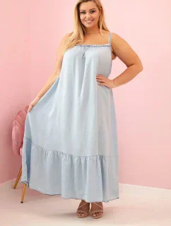 Dámske plus veľkosť šaty bez ramienok s volánom svetlo denim