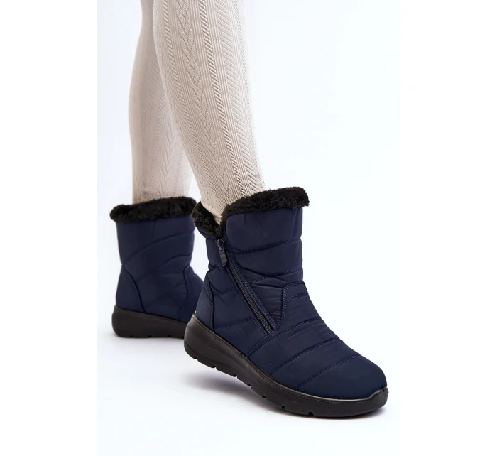 Dámské zimní boty na zip s kožešinou modré model 21644806 - Boto