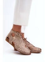 Wzorzyste Skórzane Botki Maciejka 03426-02 Beżowe