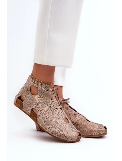 Vzorované kožené boty model 21660076 Béžové - Maciejka
