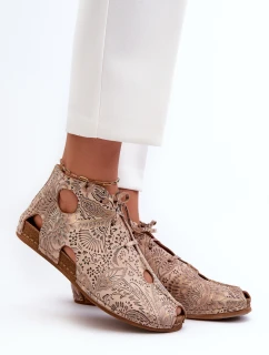Vzorované kožené boty model 21660076 Béžové - Maciejka