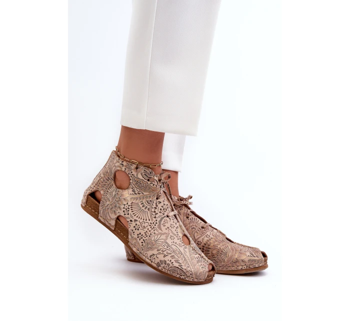 Wzorzyste Skórzane Botki Maciejka 03426-02 Beżowe