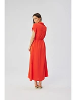 Viskózové maxi košilové šaty model 22296982 korál - STYLOVE