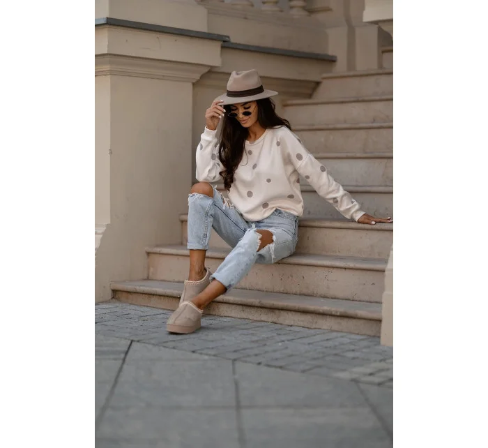 Béžová dámska bavlnená mikina s bodkami (784) Béžová dámska bavlnená mikina s bodkami (784)