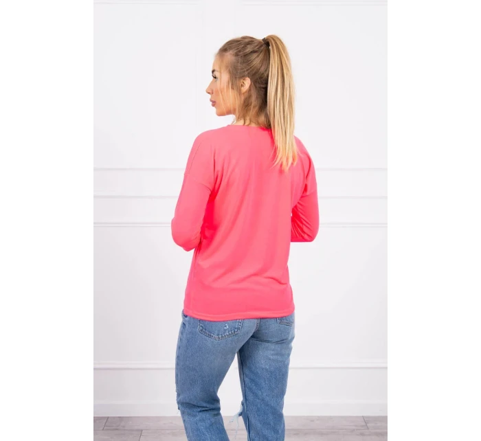 Halenka s výstřihem do V růžová neonová Halenka s výstřihem do V růžová neonová