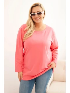 Dámske Plus veľkosť bavlnené okrúhle krku blúzka ružová