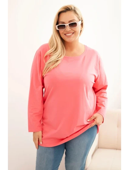 Dámske Plus veľkosť bavlnené okrúhle krku blúzka ružová
