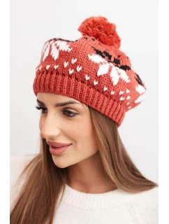 Dámská zimní čepice vlněná s krystaly a vzorem model 21859295 mocca - K-Fashion