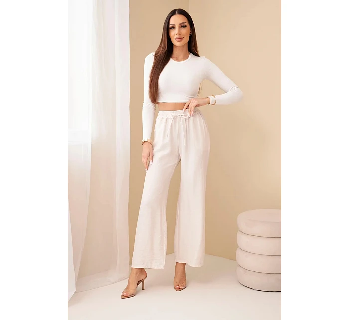 Široké viskózové nohavice béžovej farby