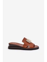 Dámské Pantofle Na Klínu Eko Kůže S Ozdobou Hnědé model 21686804 - Boto Dámské Pantofle Na Klínu Eko Kůže S Ozdobou Hnědé model 21686804 - Boto