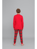 Chlapčenské pyžamo Narwik, dlhý rukáv, dlhé nohavice - červené/potlač