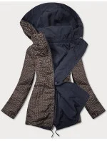 Tmavo modro-hnedá obojstranná dámska bunda parka (XW581BIGX)
