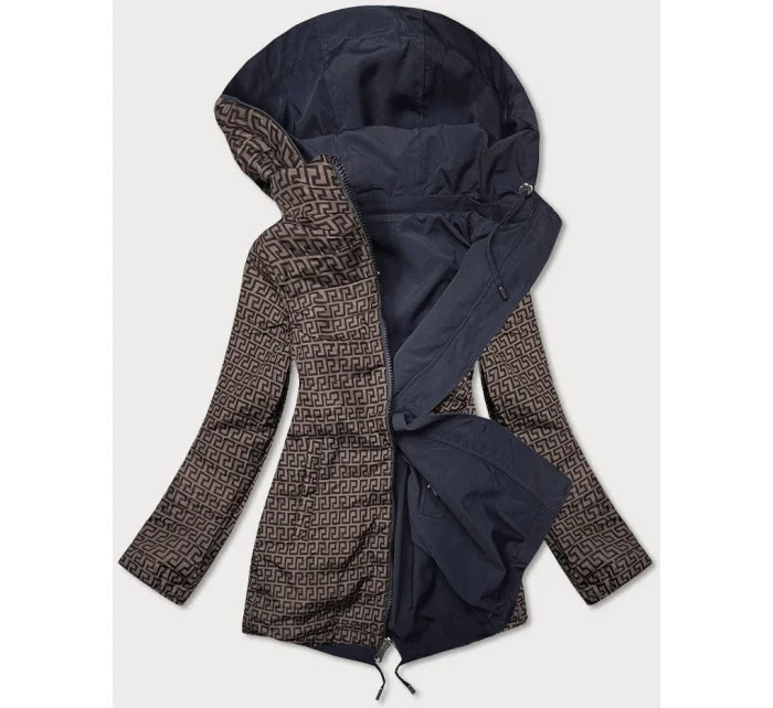 Tmavo modro-hnedá obojstranná dámska bunda parka (XW581BIGX)