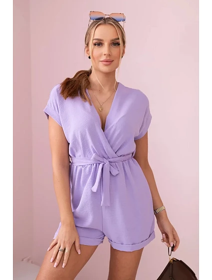 Krátký overal model 21289853 v pase světle fialová - K-Fashion Krátký overal model 21289853 v pase světle fialová - K-Fashion