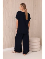 Súprava s náhrdelníkom blúzka + nohavice tmavomodrá