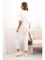 Dámska súprava z viskózy s krátkymi rukávmi a nohavicami ecru