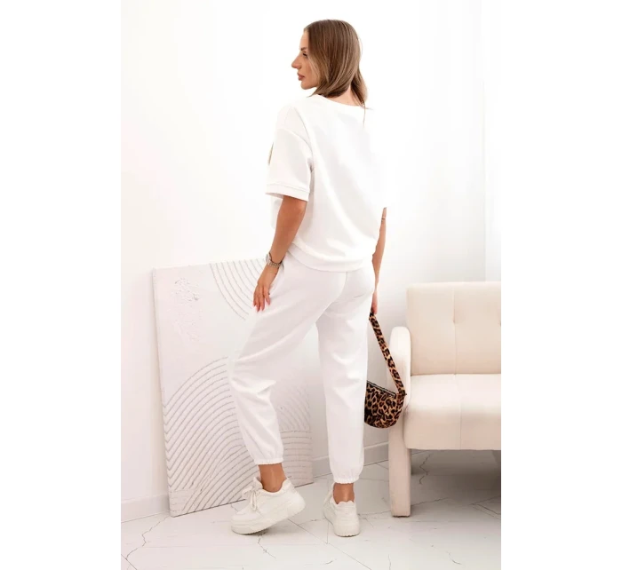 Dámska súprava z viskózy s krátkymi rukávmi a nohavicami ecru