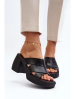 Zazoo 40373 Skórzane Klapki Na Klocku Czarne