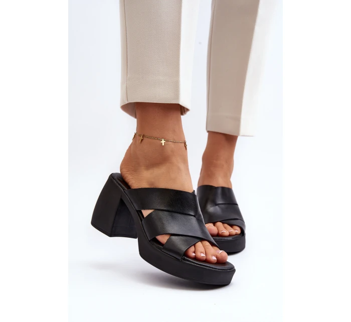 Zazoo 40373 Skórzane Klapki Na Klocku Czarne