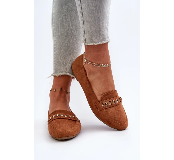 Lesklé dámské mokasíny s řetízkem Camel model 21656869 - Boto Lesklé dámské mokasíny s řetízkem Camel model 21656869 - Boto