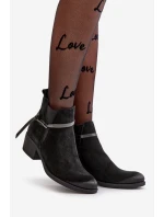 Zazoo 60478 Zamszowe Botki Na Obcasie Ocieplane Zapinane Na Zamek Czarne