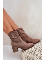 Dámské Kožené Kotníkové Boty Na Podpatku Hnědé model 21686933 - S.Barski