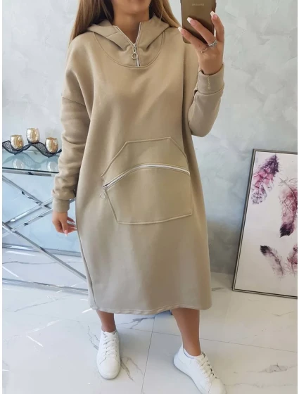 Zateplené šaty s kapucí béžové Zateplené šaty s kapucí béžové