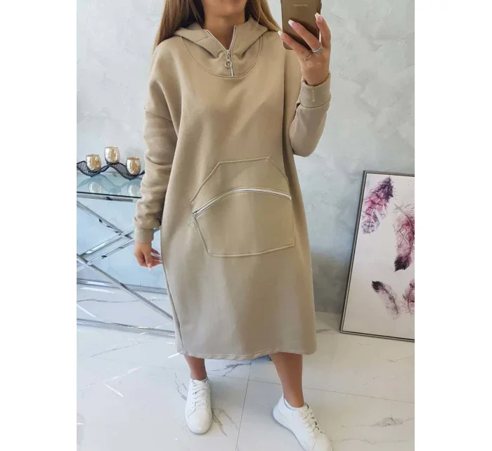Zateplené šaty s kapucí béžové Zateplené šaty s kapucí béžové