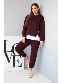 Dámska súprava s maslovou voľnou mikinou a teplákmi slivka
