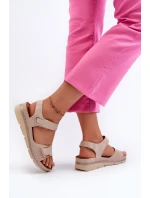Dámské sandály na suchý zip béžové model 21661055 - EVENTO