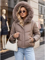 Dámska zimná prešívaná bunda s kožušinou v farbe taupe, FashionStreet TY5984 Dámska zimná prešívaná bunda s kožušinou v farbe taupe, FashionStreet TY5984