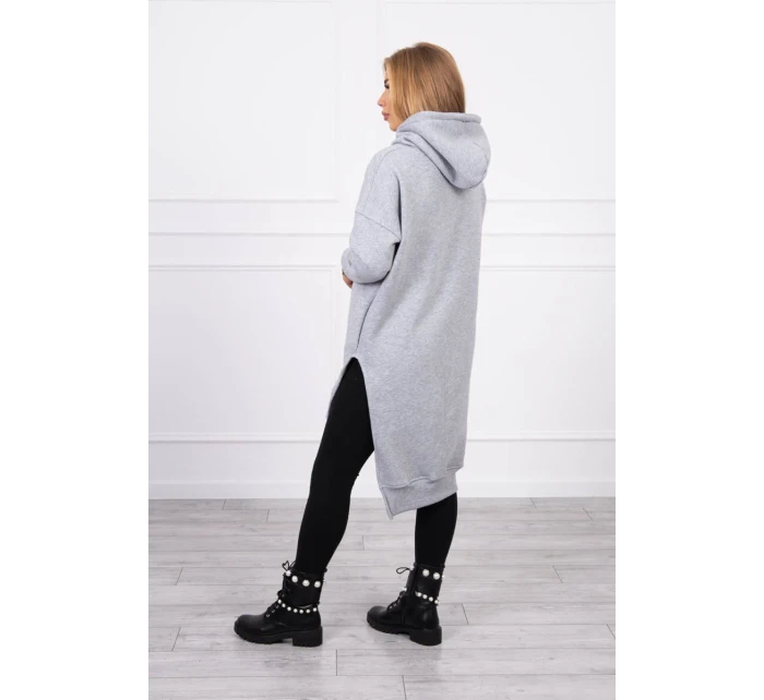 Zateplená mikina s bočnými rázporkami šedá