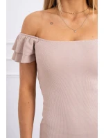 Pruhované nařasené šaty tmavě béžové Pruhované nařasené šaty tmavě béžové