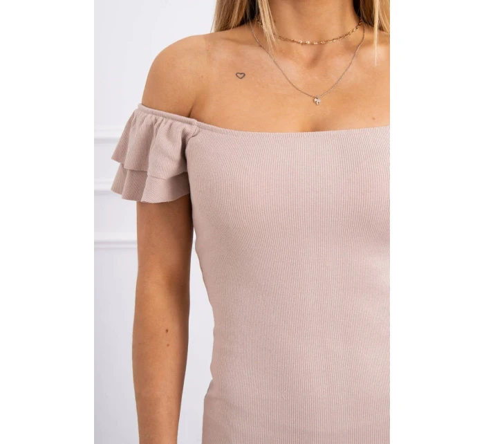 Pruhované nařasené šaty tmavě béžové Pruhované nařasené šaty tmavě béžové