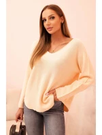 Dámsky viskózový sveter s výstrihom do V, marhuľový Dámsky viskózový sveter s výstrihom do V, marhuľový