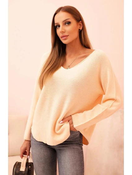 Dámsky viskózový sveter s výstrihom do V, marhuľový Dámsky viskózový sveter s výstrihom do V, marhuľový