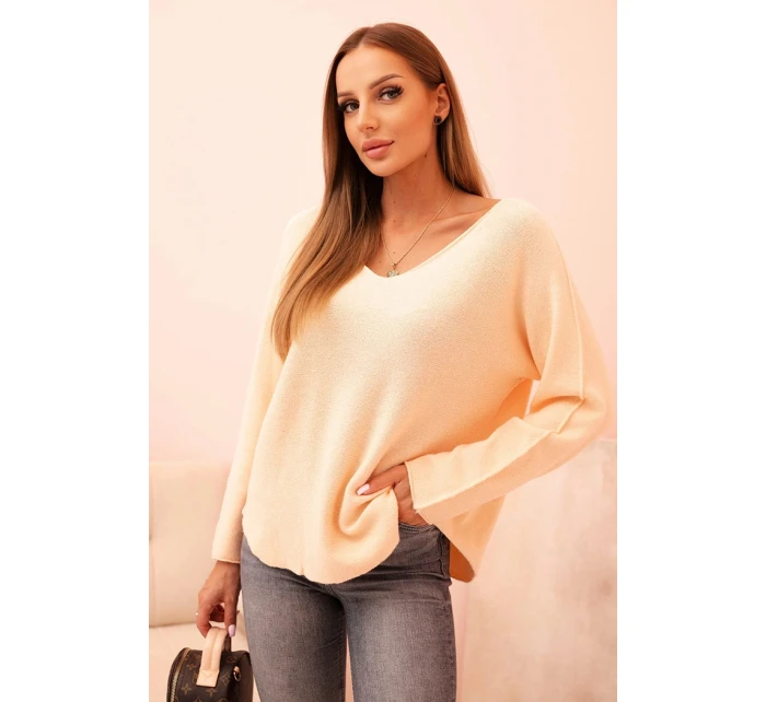 Dámsky viskózový sveter s výstrihom do V, marhuľový Dámsky viskózový sveter s výstrihom do V, marhuľový