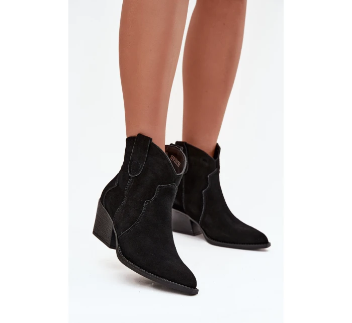 Nazouvací dámské kozačky z přírodního semiše černé model 21713735 - Boto