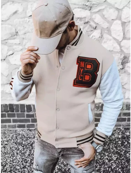 Pánska mikina na zips v ecru farbe FashionStreet BX5440 Pánska mikina na zips v ecru farbe FashionStreet BX5440