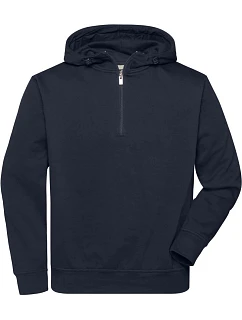 Daiber JN 839 Pracovná mikina z bio bavlny, s kapucňou, zips „1/4“ 02.0839 tmavomodrá