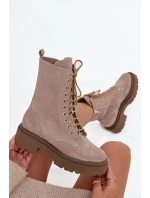 Botki Workery Damskie Z Naturalnego Zamsz Ocieplane Zazoo 4213 Beżowe