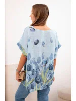 Dámske bavlnené tričko s kvetinovým vzorom modré Dámske bavlnené tričko s kvetinovým vzorom modré